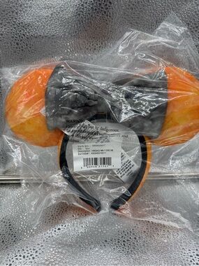 Disney Parks Halloween Minnie Ears Orange Tie Dye Black Bow Headband NIP